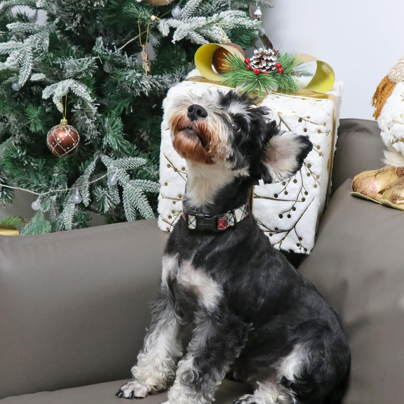 ARING PET Christmas Dog Collar, Cute Red Green Plaid Cotton Lightweight Pet Puppy Collars for Small Medium Large Dogs-S Christmas-Plaid - PawsPlanet Australia