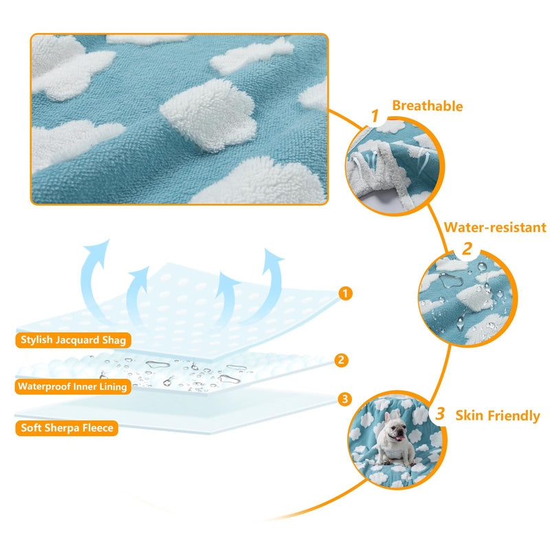 Waterproof Pet Blanket,Dog Blue Dog Blankets for Bed Covers Couch Sofa Stylish Jacquard Pets Throw Blankets for Puppy Cats Washable Reversible Furniture Protection Covers (Blue Cloud,M) Blue Cloud M-100*145cm(40*57in) - PawsPlanet Australia