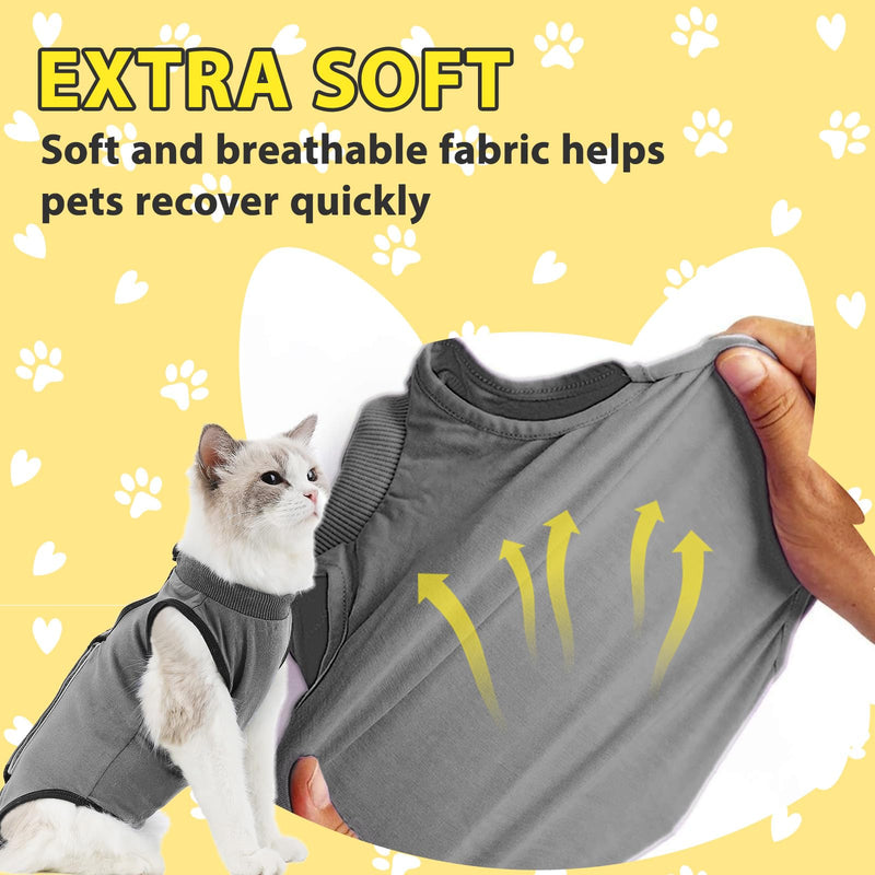 Cat Recovery Suit Female to Prevent Licking Scratching, Kitten Onesie for Cats After Surgery Surgical Abdominal Wound with Adjustable Drawstrings, Cat Cone Alternative S Grey - PawsPlanet Australia