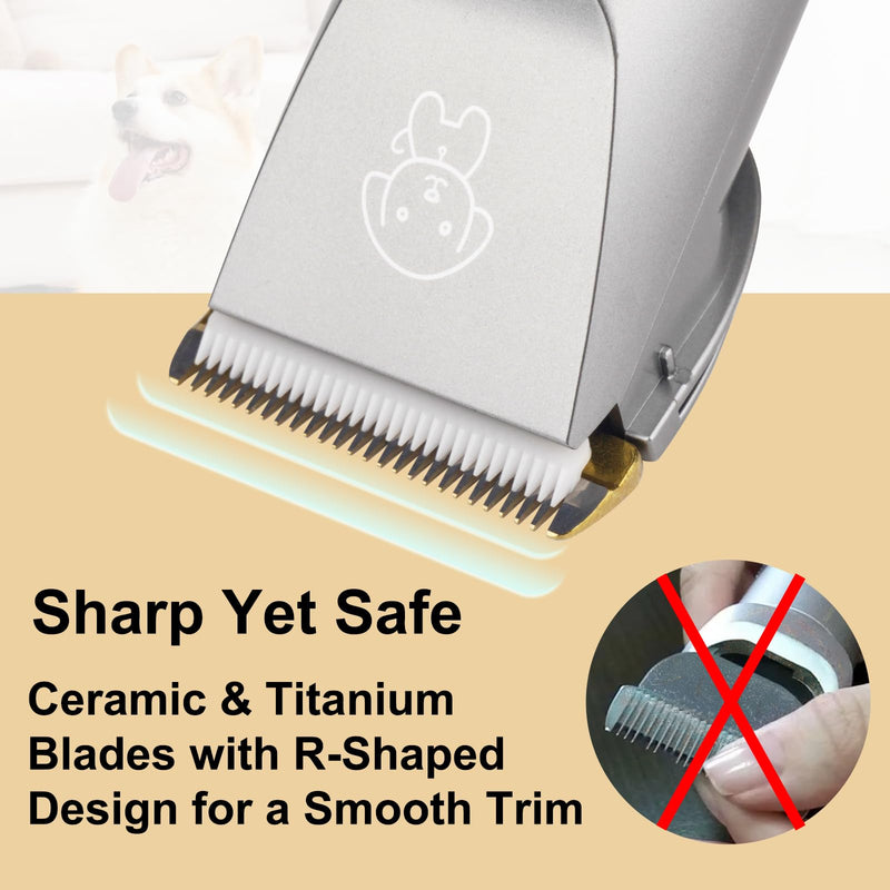 Dog Grooming Clippers Kit, Upgraded Cordless Professional Pet Clippers, Low Noise Dog Trimmer with Ceramic Blades, 7200 RPM Pet Shaver for Dogs Cats with 4 Guide Combs and Nail Kit