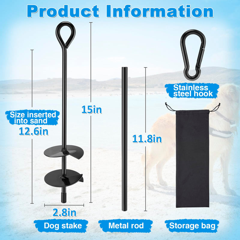 Beach Dog Stake Anchor - 360° Swivel Dog Tie Out Stake, Heavy Duty Dog Stake for Outside Beach Essentials with Bag, Easy to Install for Yard Ground Sand Park Camping