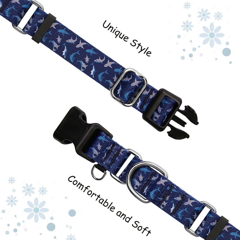 Martingale Collar for Dogs with Buckle Shark Dog Collar Adjustable Soft Nylon Boy Dog Collars for Large Dogs, Deep Blue Shark - PawsPlanet Australia