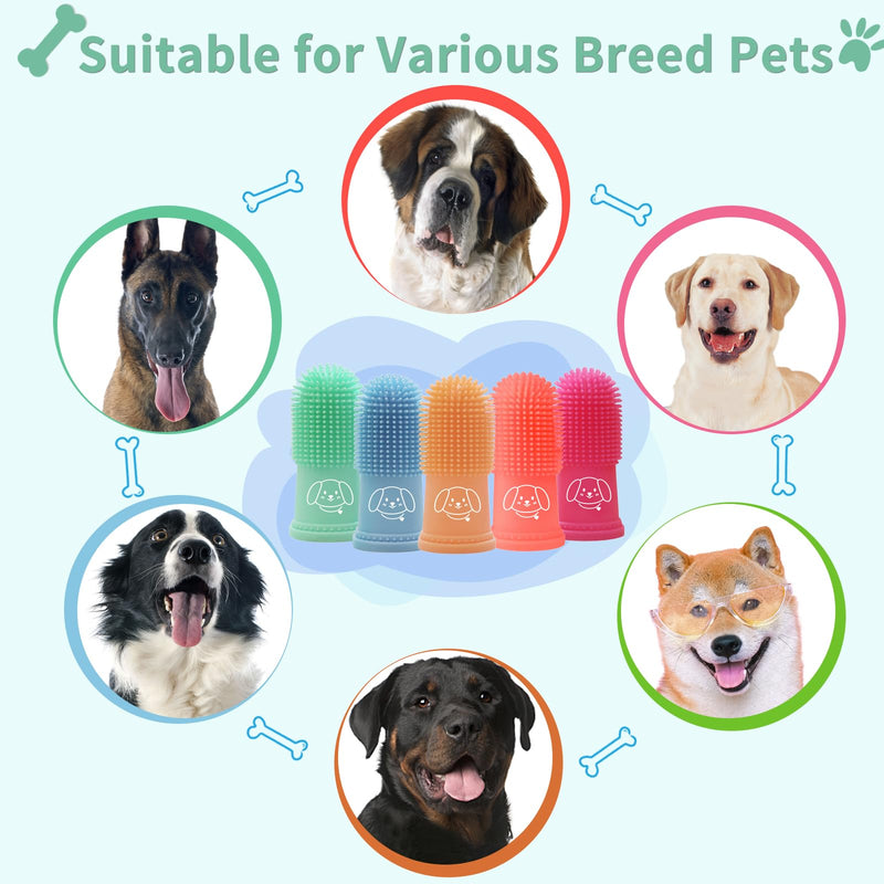 Dog Finger Toothbrush for Pet: Puppy Teeth Brushing Kit - Doggie Dental Cleaning Fingertip Fingerbrush Winter Sunset-5pcs - PawsPlanet Australia
