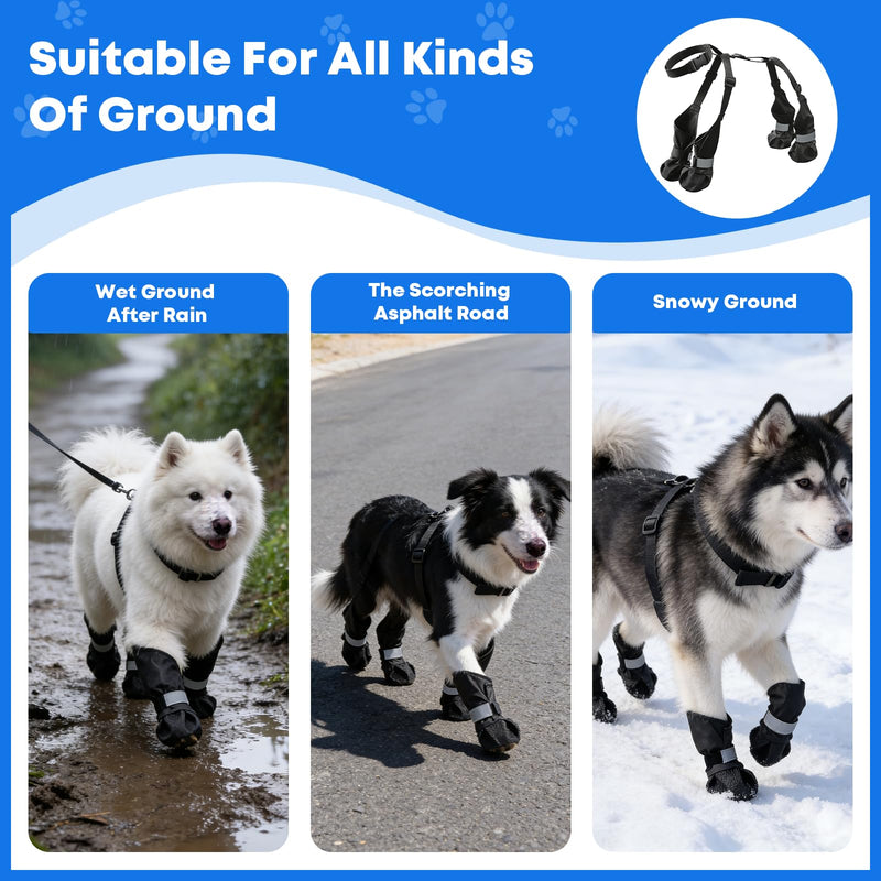 Winter Dog Boots with Leg Protection, Non-Slip Sole for Small & Medium Dogs - Waterproof Adjustable Straps, Paw Protector for Outdoor Walking & Hiking (M) M - PawsPlanet Australia