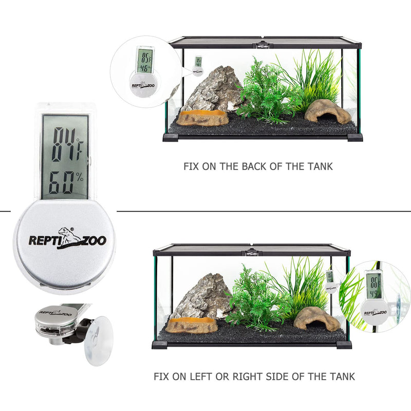 REPTI ZOO Reptile Thermometer Hygrometer with Suction Cup, Digital Thermometer Hygrometer for Reptile Rearing Box Terrarium Tank Bearded Dragon, Temperature & Humidity Gauge Fahrenheit (℉) Grey - PawsPlanet Australia