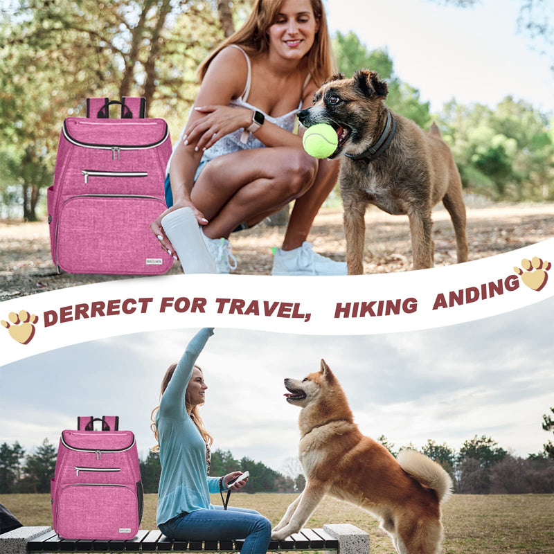 BAGLHER丨Dog Travel Bag Backpack, Airline Approved Pet Supplies Backpack, Dog Travel Backpack with 2 Silicone Collapsible Bowls and 2 Food Baskets Pink - PawsPlanet Australia