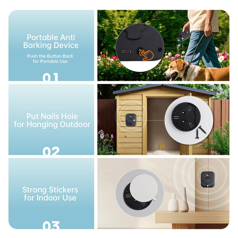 Ultrasonic Dog Bark Deterrent Device up to 50Ft Range, High-Frequency Anti-Barking Stopper for Dogs with 3 Modes, Indoor/Outdoor Control, Neighbor-Friendly Silencer Box - PawsPlanet Australia