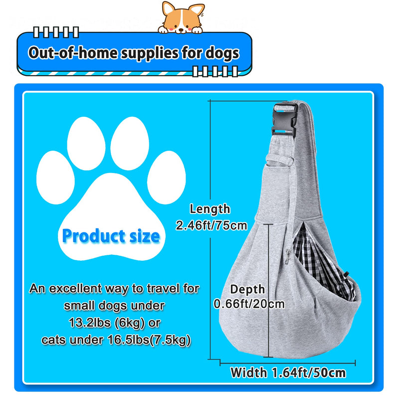 Kanemc Dog Sling Carrier for Small Dogs Cat Puppy Pets Up to 16.5lbs, Comfy Hard Bottom Support, Adjustable Padded Shoulder Strap, Hands-Free Dog Carrier Sling Bag for Outdoor Travel gray - PawsPlanet Australia