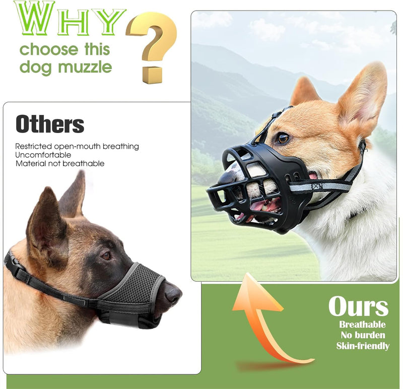 Dog Muzzle, Breathable Basket Muzzles for Small Medium Large Sized Dogs, Adjustable Humane Cage Mouth Cover for Scavenging Grooming Biting Chewing, Allows Panting and Drinking(Soft Rubber, M) - PawsPlanet Australia