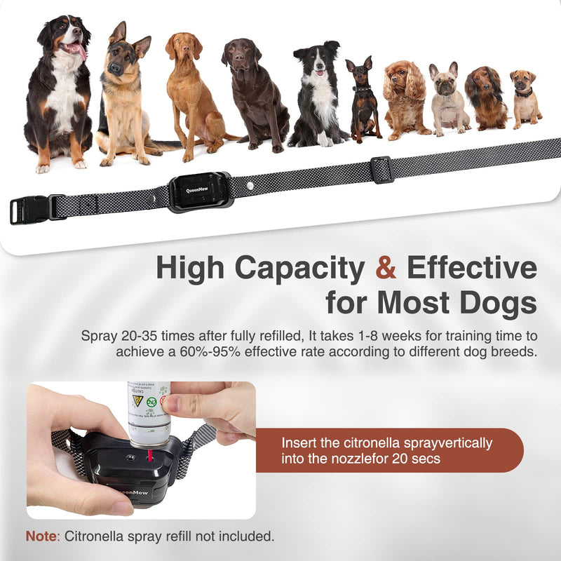 Citronella Dog Bark Collar, Citronella Bark Collar, Auto Anti Barking Collars with 3 Adjustable Sensitivity & Spray Levels, Rechargeable Dog Barking Device for Small Large Dogs Indoor Outdoor Black