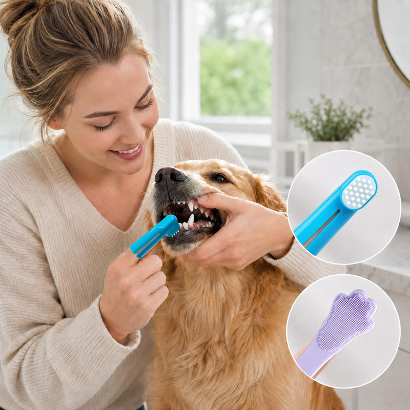 14 Pieces Dog Toothbrush Set, Silicone Finger Toothbrushes for Dogs and Cats, Double Brush, Reusable Teeth Cleaning Fingers Pads, Pet Dental Care Kit Oral Care, Portable Storage (14 Pieces) 14 Pieces