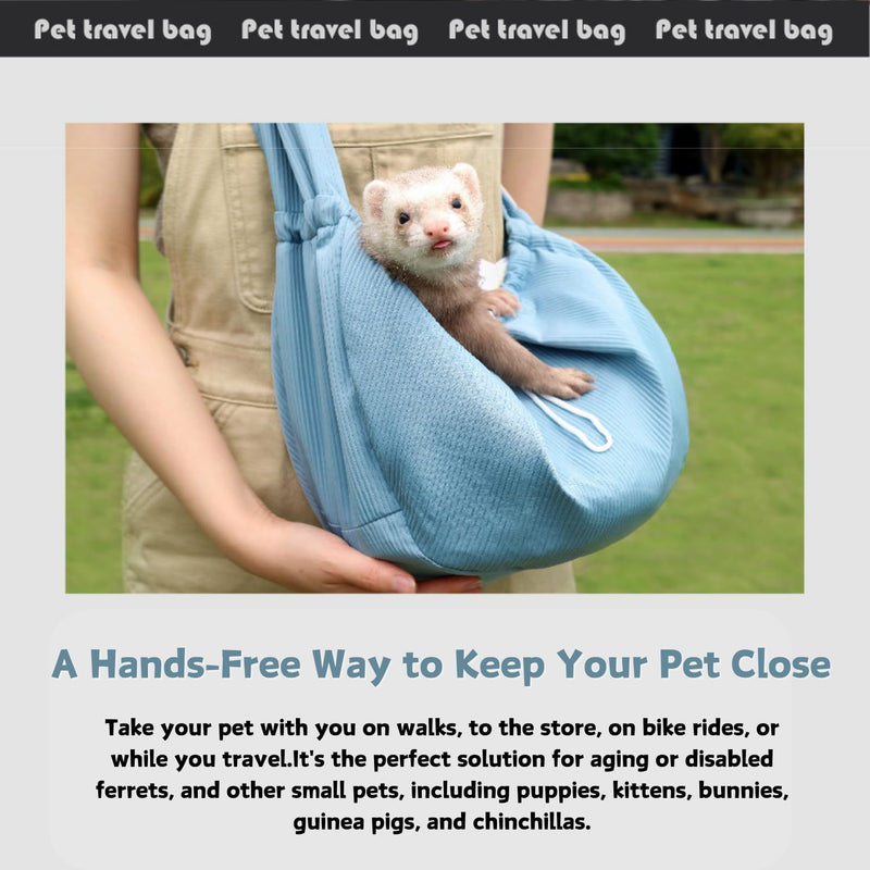 Ferret Sling Carrier - Pet Carrying Bag with Adjustable Strap Hands Free Shoulder Bag Crossbody Travel Slings Soft Small Animal Bonding Pouch Front Backpack for Ferret Rabbit Puppy Kitten (Blue) Blue - PawsPlanet Australia
