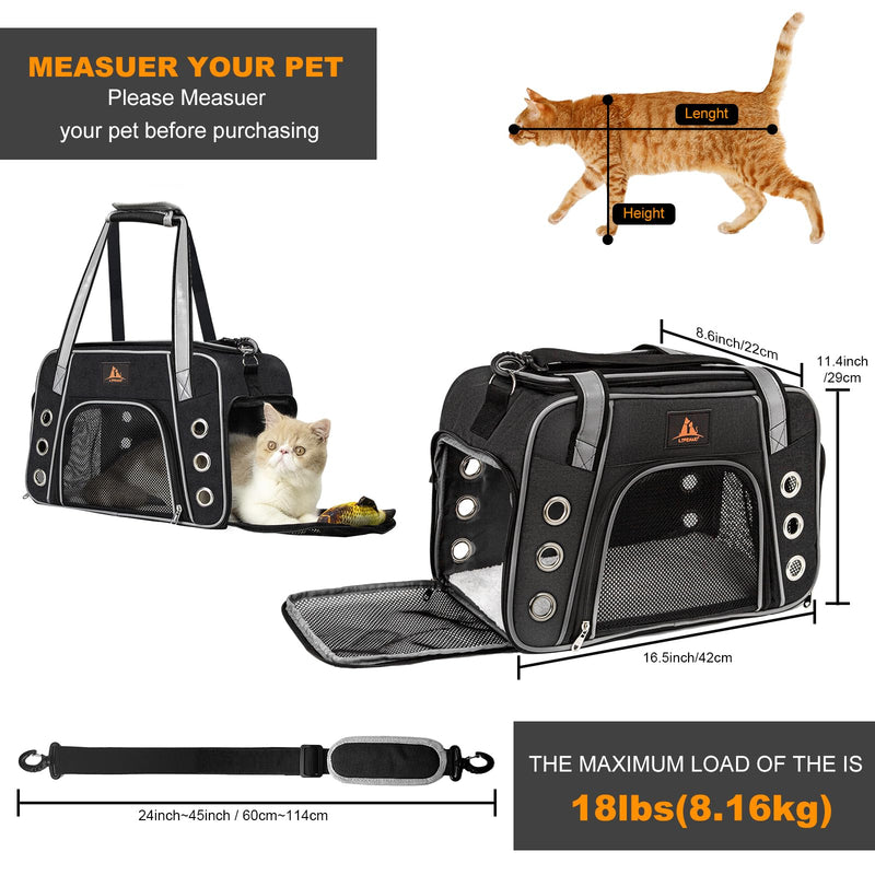 Lifeand Cat Carrier for Large and Medium Cats Under 18lb, Collapsible Soft Sided Pet Carrier, Dog Carrier, Airline Approved for Cats, Small Dogs, Kitten, Pet Privacy Protection Travel Carrier black