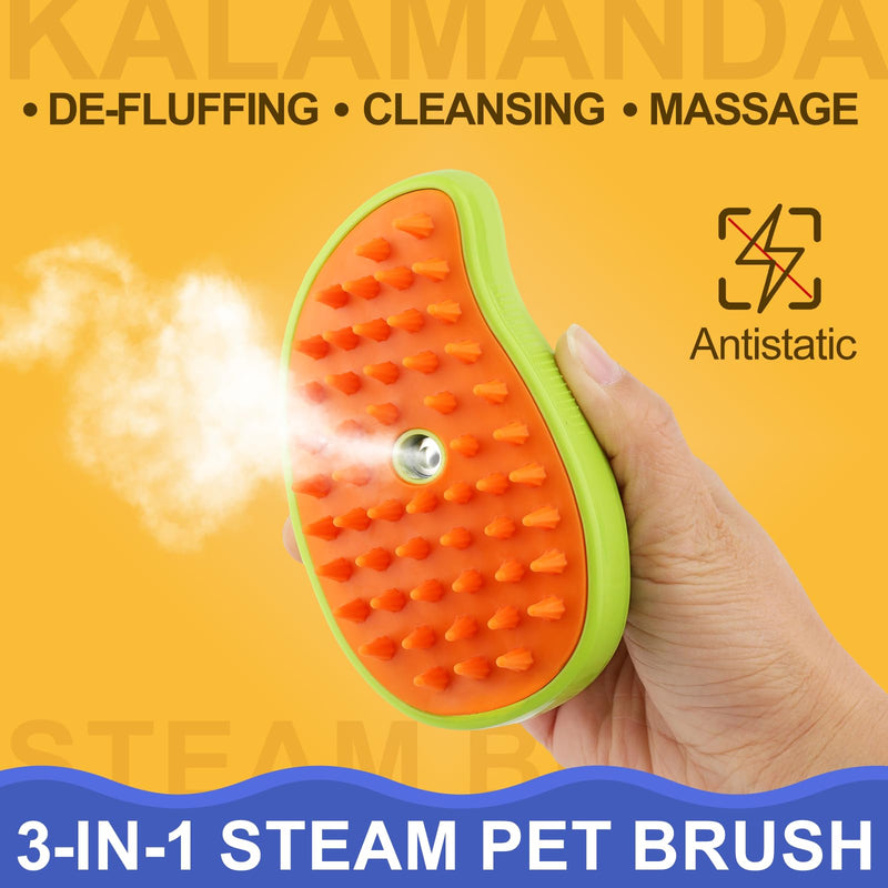 KALAMANDA Cat Steam Brush, 3 In 1 Cat Steamy Brush, Silicone Massage Grooming Brush, Pet Hair Cleaning Brush Comb for Cats Dogs(Yellow/Green) - PawsPlanet Australia