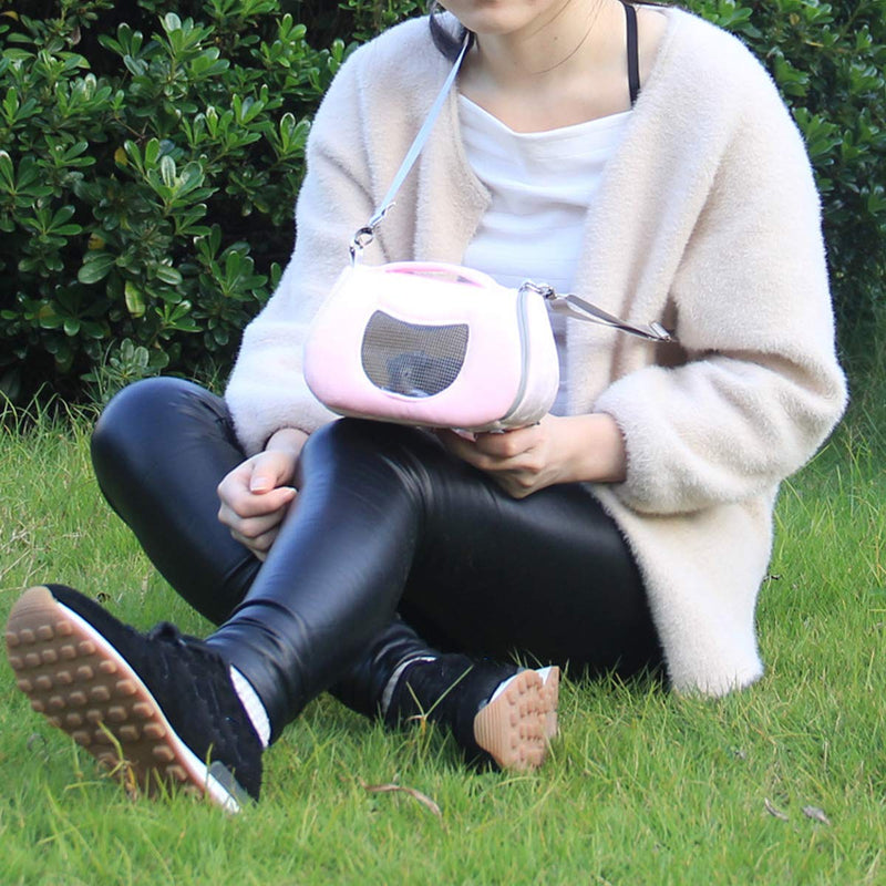 Hamster Carrier Bag Portable Outdoor Travel Handbag with Adjustable Single Shoulder Strap for Hamster Small Pets (Pink) Pink B - PawsPlanet Australia