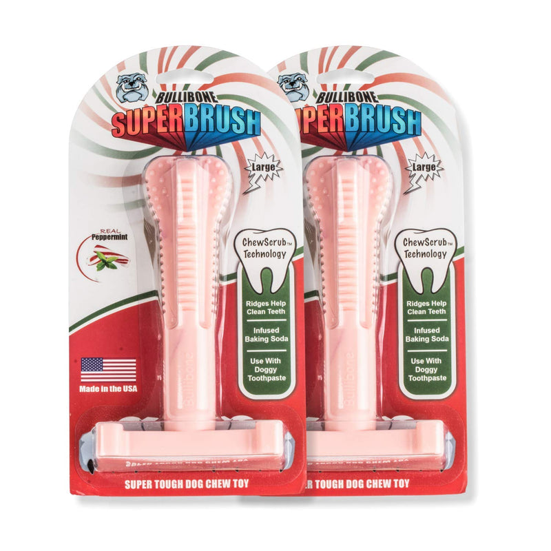 Bullibone SuperBrush Dog Dental Chew Toy for Large Breeds (2 Pack) - Pink Peppermint Large 2-Pack