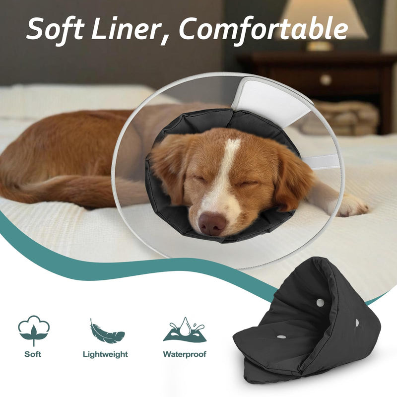 Dog Cone Collar with Snap-on Detachable Soft Liner, Lightweight Transparent Elizabethan Alternative to Stop Licking, for Spay Neuter Surgery Recovery, for Medium Large Small Dogs (Black,M) Black M