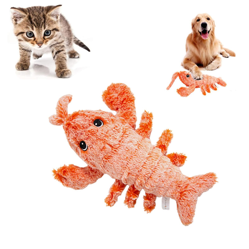 Flopping Lobster Toy for Cats and Small Dogs - Catnip Infused Kitten Toys for Indoor Fun - Chew and Kicker Toy, USB-Rechargeable and Washable Design, Orange