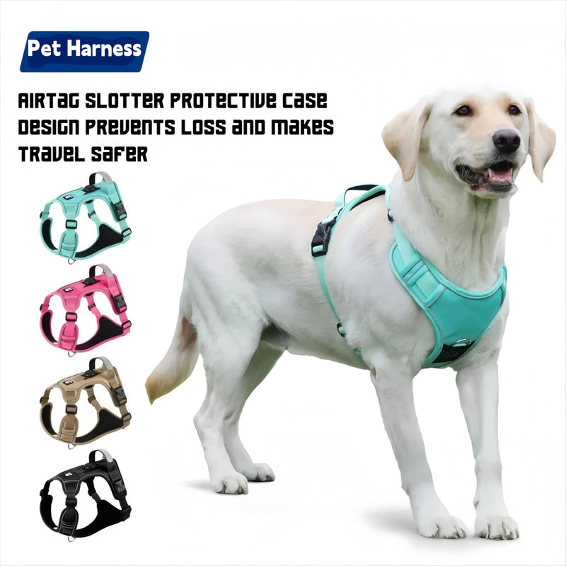 Waterproof and Breathable Dog Harness, Explosion-Proof Flush pet Harness, Adjustable Soft Padded pet Vest, Carrying Instant Control Handle, Reflective pet Vest for Easy Walking (Blue, Medium) Blue - PawsPlanet Australia