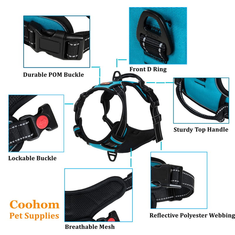 Coohom No Pull Dog Harness with Handle and Two Leash Attachments,Adjustable Outdoor Pet Harness with Reflective Oxford Material for Small Medium Large Dogs (XL, Blue 2022) XL - PawsPlanet Australia