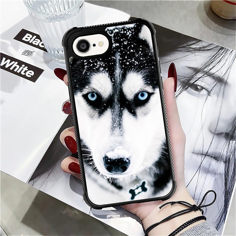 CARLOCA Compatible with iPhone 16e Case, Design for Girl Shockproof Anti-Scratch Hard PC Back Case Fashion Pattern Husky Dog Muzzle Blue Eye - PawsPlanet Australia