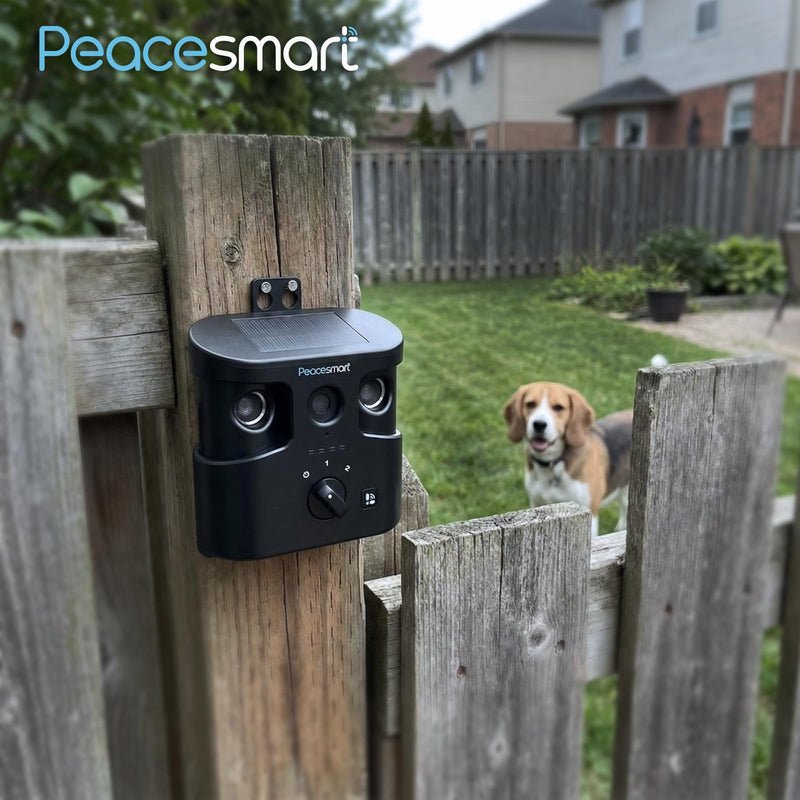 Solar Anti Barking Device for Dogs, Ultrasonic Dog Bark Deterrent with APP, IPX4 Waterproof, Dual Speakers, Adjustable Outdoor Bark Deterrent Device
