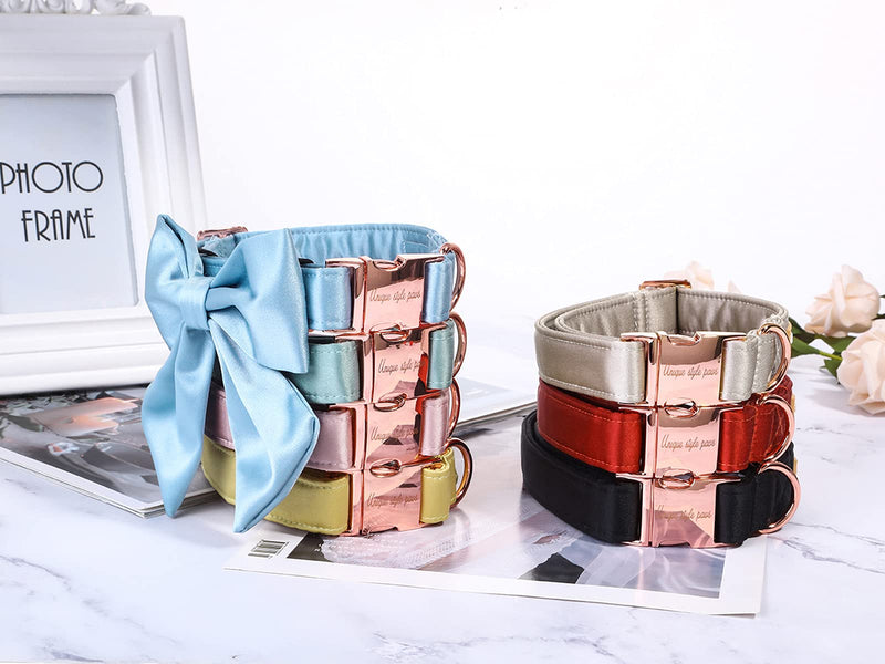 Unique Style Paws Silk Champagne Color Adjustable Durable Collar with Bow Wedding Bow Tie for Large Dogs L