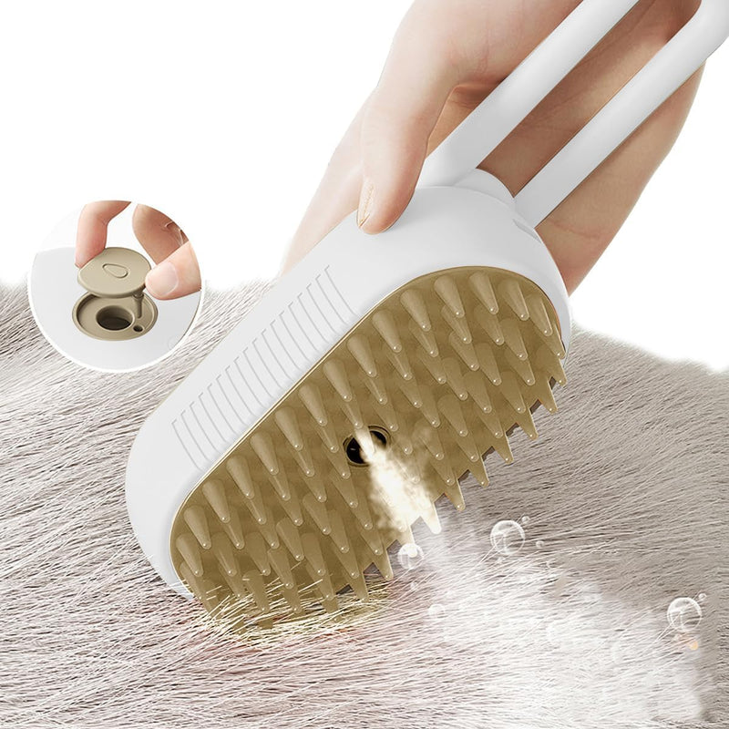 Cat Steam Brush,Rechargeable with Handle,Self-Cleaning Grooming Tool,for Cats and Dogs,3 In1 Cat Steamy Brush, Multifunctional Hair Comb for Removing Tangled and Loose Hair (white) white - PawsPlanet Australia