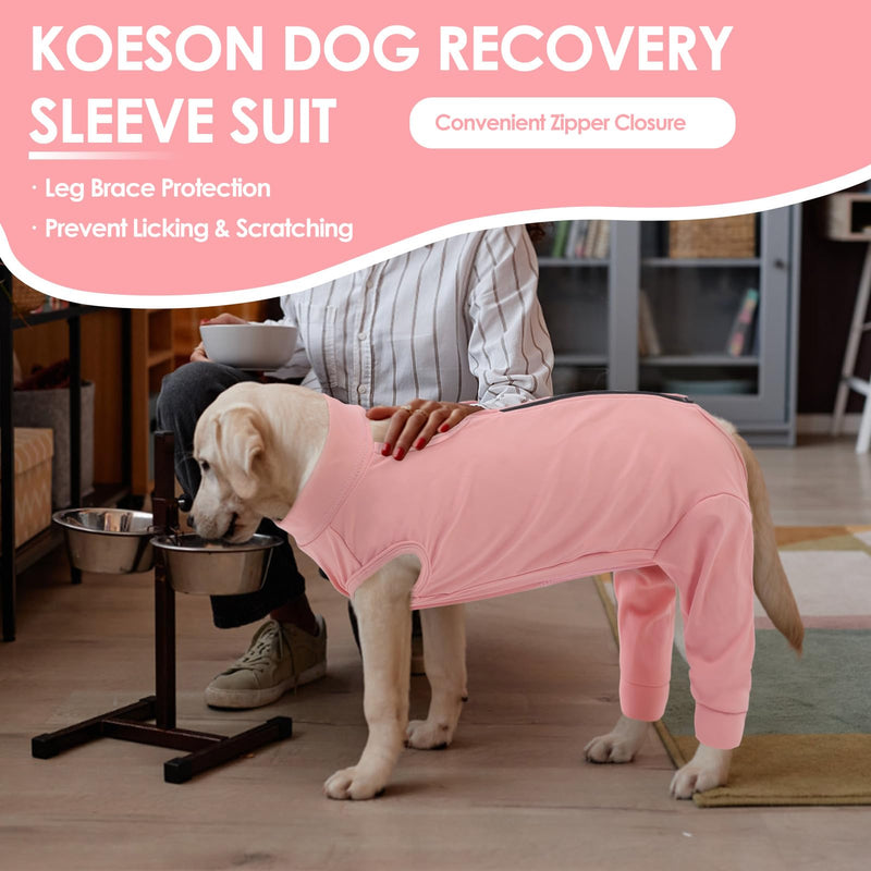 KOESON Dog Recovery Suit Hind Leg, Recovery Sleeve for Female Male Dogs, Pet Leg Sleeve to Stop Licking, Pet Rear Leg Wound Cover, Dog Spay Onesie for Wound Heal Care XX-Large Pink