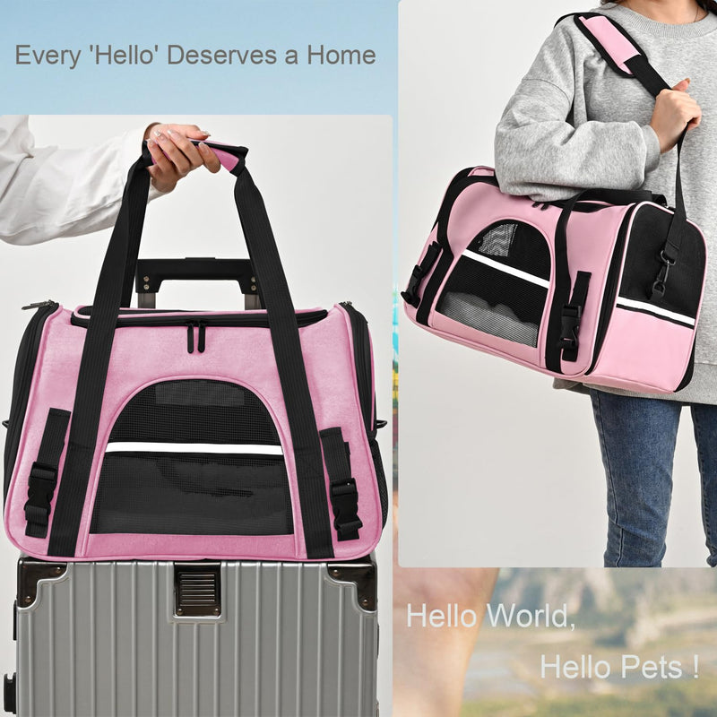 Dog Cat Carrier Soft for Small Pet Up to 16 Lbs TSA Airline Approved Travel Carrier Collapsible Puppy Car Mesh Bag 17.5 * 10.2 * 11.4 inch - Pink - PawsPlanet Australia