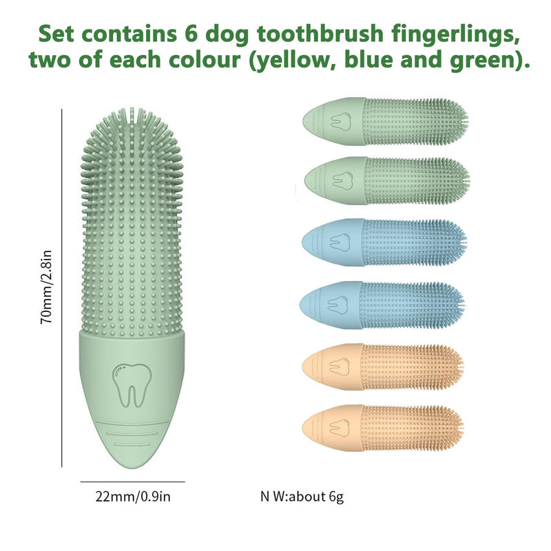 Pack of 6 Finger Cots Dog Dental Care, Cat Toothbrush, 360° Cleaning, Food Grade Silicone Dog Toothbrush, Dog Dental Care, Prevents Tartar & Inflammation, Teeth Cleaning