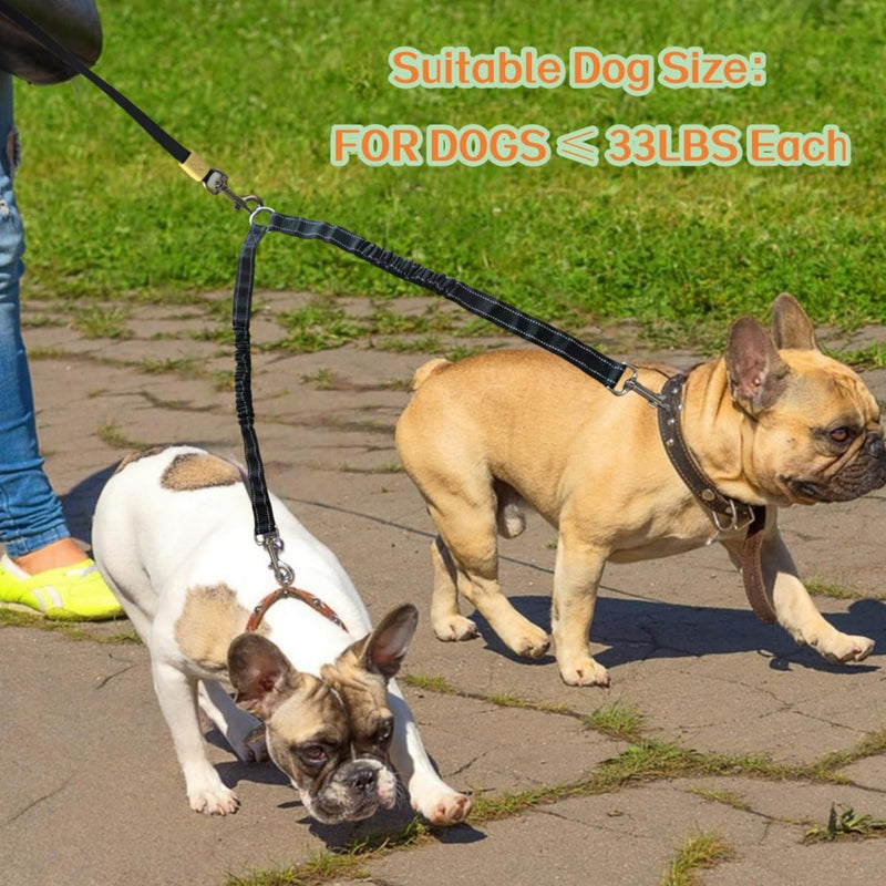 Double Dog Leash for Walking 2 Small Dogs (Up to 33 Lbs Each), Dual Retractable 9.8ft Extendable Strong Nylon Tape Pet Leash with Poop Bags, One-Handed Brake, Pause, Lock (Black) Black - PawsPlanet Australia