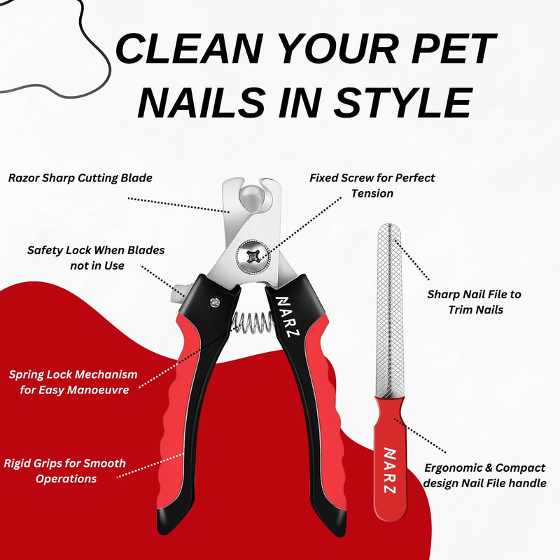 NARZ Dog Nail Clippers Professional Dog Nail Trimmers & Pets Nail Trimmers Cat Nail Clipper with Pet Nail File Cat Nail Trimmers with Safety Lock to Prevent Over Cutting - PawsPlanet Australia