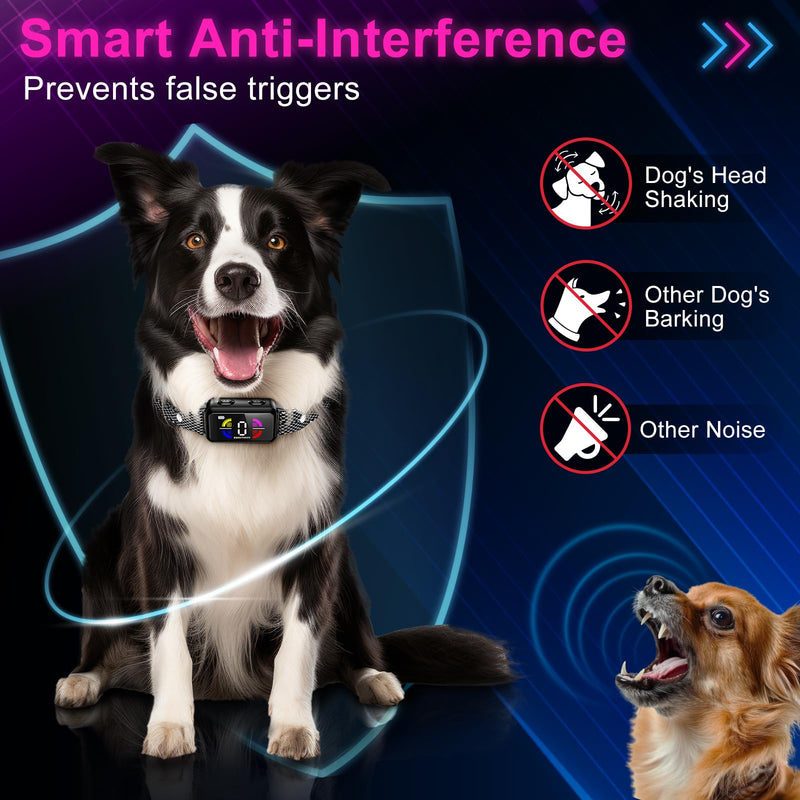 No Shock Rechargeable Dog Bark Collar with 8 Adjustable Sensitivity, Smart Anti Barking Collar with Beep and Vibration Modes for Large Medium Dogs (Black) Q11V-black - PawsPlanet Australia