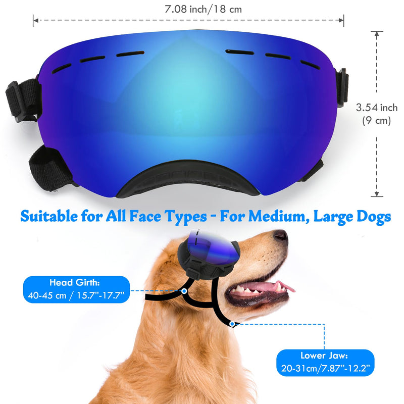 Large Dog Sunglasses Dog Goggles Pet Glasses Pet Eyewear with Adjustable Strap,Glasses for Medium Large Dog Swimming Skating Glasses UV Proof Windproof Dustproof (Black-Blue) Black-Blue - PawsPlanet Australia