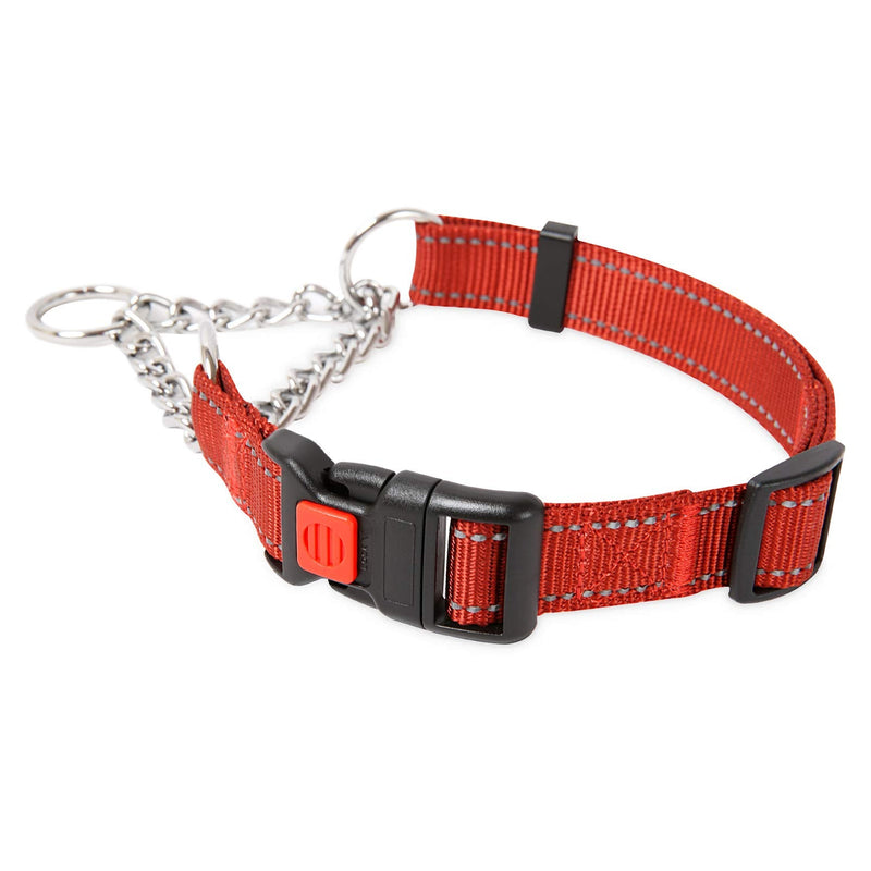 Timos Martingale Dog Collar for Small Medium Large Dogs with Safety Locking Buckle Reflective Adjustable Stainless Steel Chain Dog Collars Martingale Collars,M Length 14.17“-16.93'’ Red