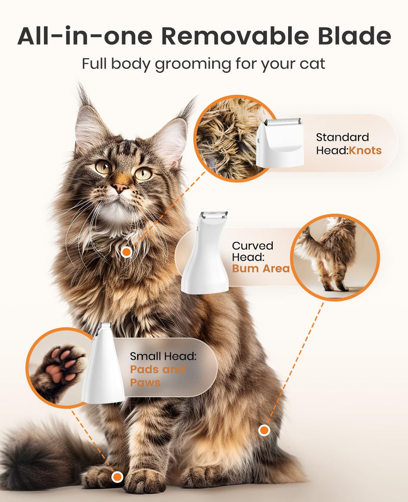 oneisall 3 in 1 Cat Clippers & Dog Paw Trimmer Grooming Kit, Cordless Low Noise Dog Trimmer for Matted Fur, 2-Speed Pet Clippers for Paws, Legs, Face, Hips White - PawsPlanet Australia
