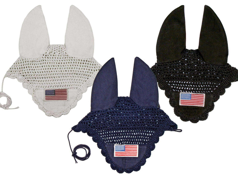 Paris Tack Patriotic American Flag Crochet Horse Fly Veil Ear Bonnet - PawsPlanet Australia