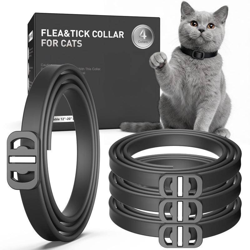 Flea and Tick Collar for Cats, 4 Pack Cat Flea Collar with Natural Essential Oils, Adjustable for All Cats & Kittens(Black)