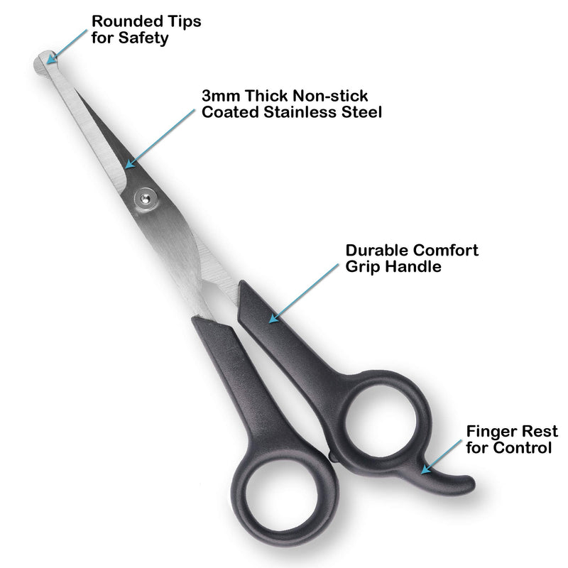 Pets First #1 Pet Grooming Scissors Body & Facial Trimmer Durable Stainless Steel Blades. Rounded Tips Shears for Long Medium Short Thick Wiry Curly Hair. Lightweight Cutter for Dogs & Cats. Set of 2 - PawsPlanet Australia