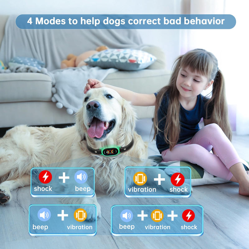 Dog Bark Collar, Rechargeable Bark Collar for Large Dog, IP67 Waterproof Anti Barking Collar Dogs with Adjustable Sensitivity for Medium and Small Dogs (Blue) Blue
