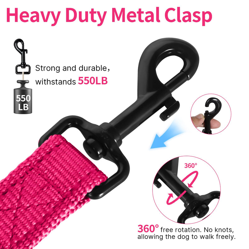 Reflective Dog Leash with Double Handle, Dog Leash 6 FT Long, Supports Medium and Large Dogs, Heavy Duty for Walking, Running, and Training, Rose Red 6 ft 2 Handle - PawsPlanet Australia
