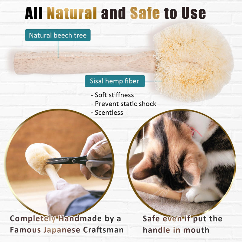 Cat Grooming Massage Tawashi Brush with Wood Handle Less Static Natural Sisal fiber Made in Japan (Type-B) Type-B - PawsPlanet Australia