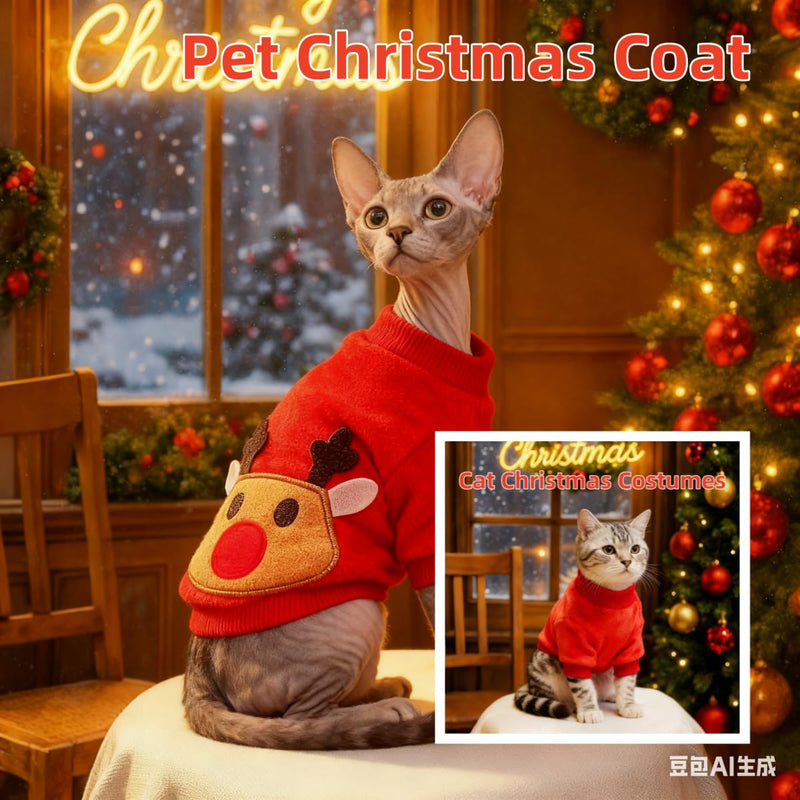 Holiday Christmas Reindeer Fleece Pet Sweater - Warm Pet Outfit for Dogs and Cats, Soft Fleece Pet Clothing for Winter, Festive Pullover Apparel for Furry Friends (Large, Christmas Reindeer Coat) Large - PawsPlanet Australia