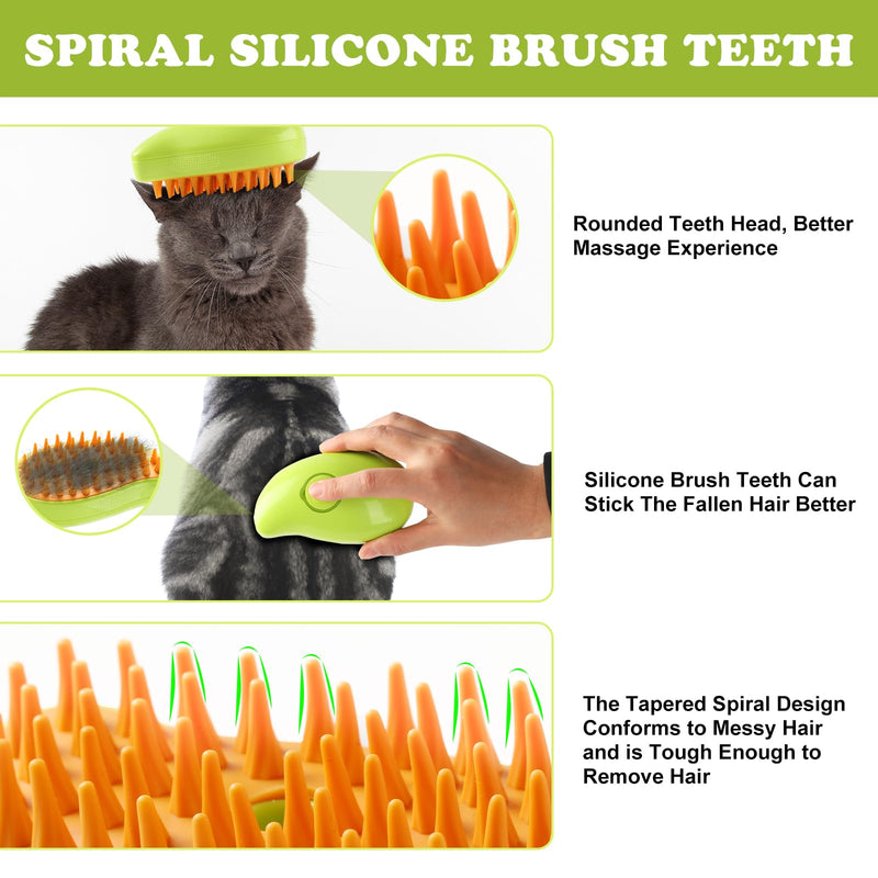 Steam Brush for Cats Shedding, 3 in 1 Steamy Water Pet Hair Removal Comb with Steamer, Spritz Comb for Dog, Indoor Cat Spray Mist Grooming Defur Brush, Cepillo Vapor Gato Perro, Steaming Cleaning Spa Green