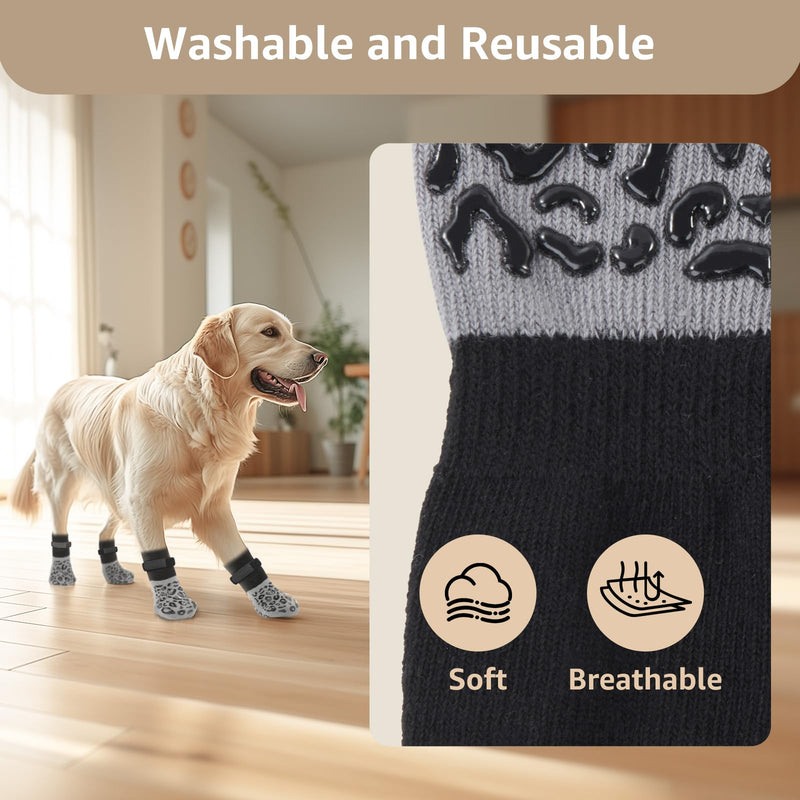 PICK FOR LIFE Non slip Dog Socks with Grippers Prevent from Licking Paws,Anti-slip Dogs Grip Socks for Senior Dogs on Hardwood Floor(Grey,2Pairs,L) L - PawsPlanet Australia