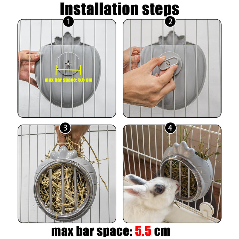 Small Animal Hay Feeder, Chew-Proof ABS Body, 304 Stainless Steel Grid Timothy Alfalfa Rack for Rabbit Bunny Guinea Pig Chinchilla Cage Hutch Crat (34oz, Gray) 34oz - PawsPlanet Australia
