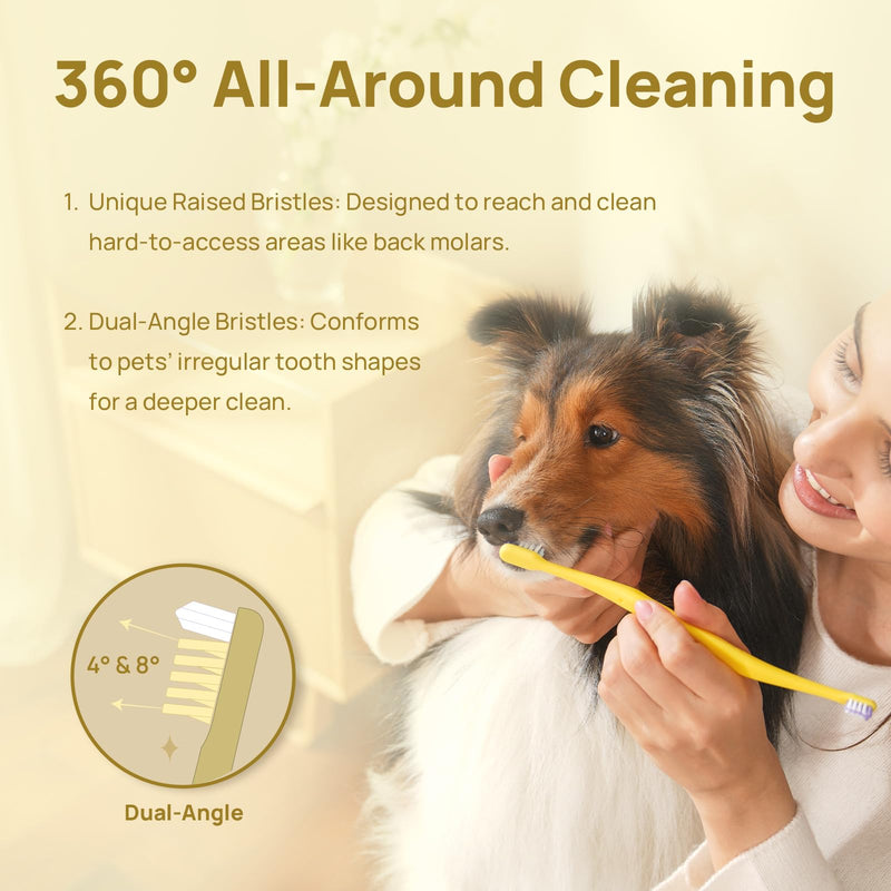 HICC PET Toothbrush for Cats & Small Dogs, Ergonomic Pet Toothbrush for Easy Teeth Cleaning, Gentle on Gums, Cat & Dog Dental Care, Improves Oral Hygiene, Toothpaste Not Included (Dual-Ended Yellow) Yellow Dual-head