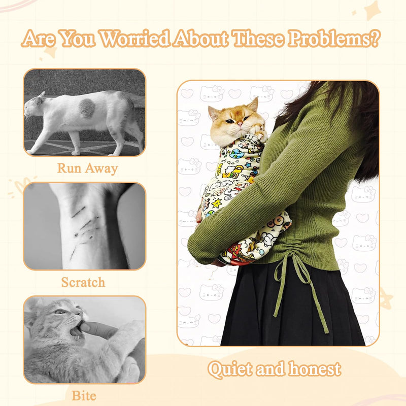 27.6x27.6 Cat Wrap for Cutting Nails, Cat Grooming Wrap with Pet Hair Removal Glove, Cats Restraint for Nail Clipping Ear Cleaning Teeth Brushing - PawsPlanet Australia