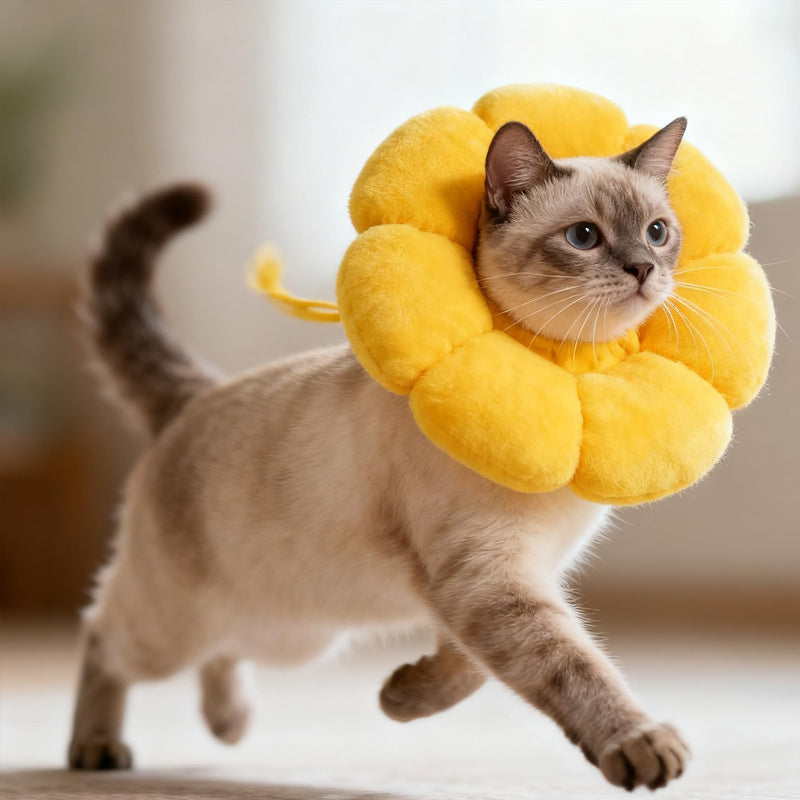 Cat Collar Soft Adjustable Cat Collar Lick Protection Collar Cat Sunflower Cats Collar Soft for Cats Puppies Small Dogs After Surgery and Injury Protective Collar (Yellow, S)